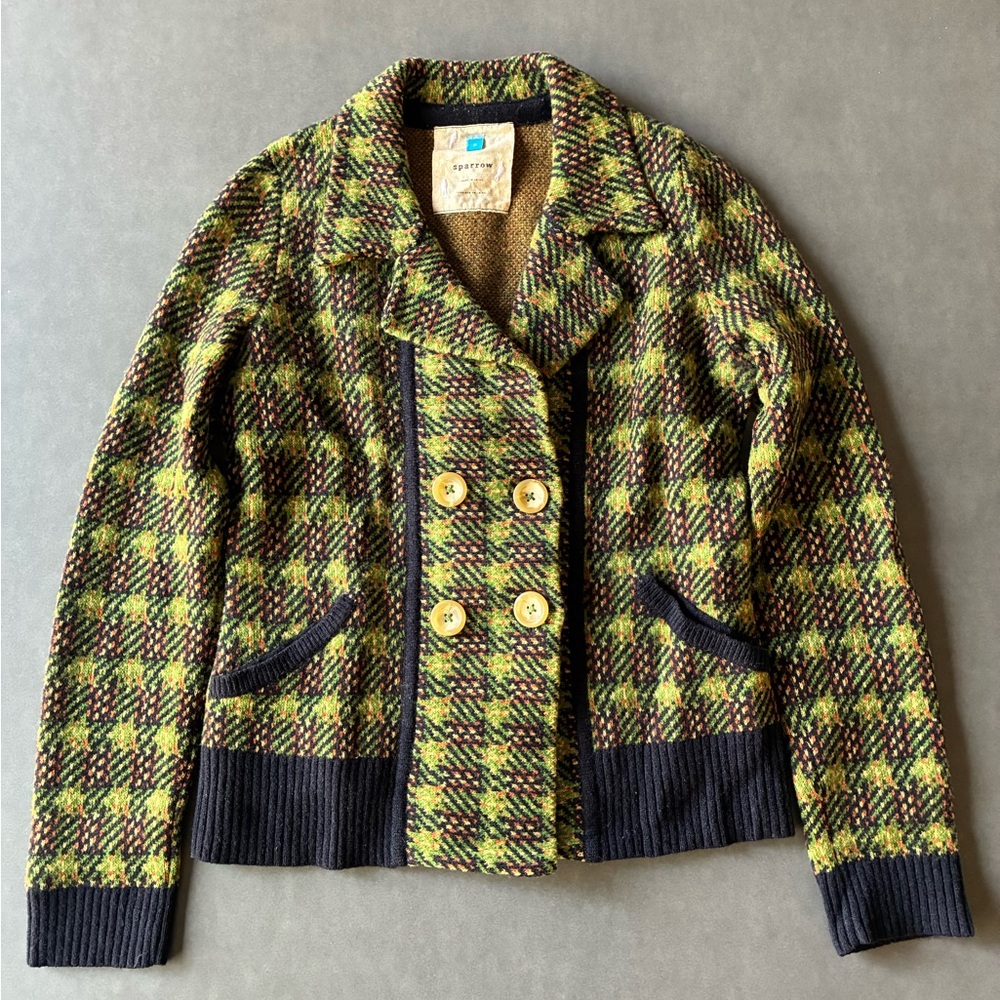 sparrow Green Plaid Double-Breasted Wool Pea Coat